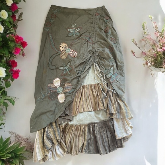 Renee Derhy Dresses & Skirts - Vintage Y2K Renee Derhy high low embroidered layered ruffle skirt